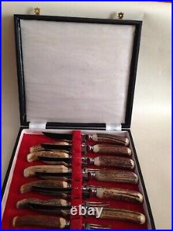 12 Vintage Stag Horn Handle STEAK KNIVES & FORKS The Northern Goldsmiths