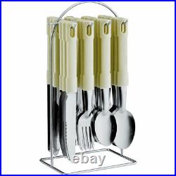 24PC cream STAINLESS STEEL CUTLERY SET WITH FORKS NIVES SPOONS TEA AND STAND