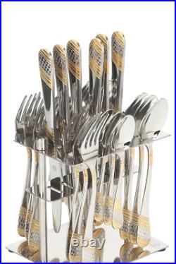 24Pc Imperio Stainless Steel Flatware Cutlery Set Spoon Fork With Cutlery Stand