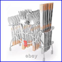24 Pcs August Stainless Steel Flatware Cutlery Set Spoon Fork With Cutlery Stand