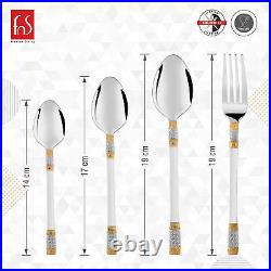24 Pcs Gold Stainless Steel Flatware Cutlery Set Spoon, Fork With Cutlery Stand