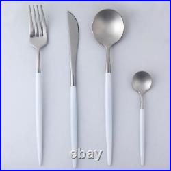 24 Piece White and Silver Cutlery Set in 18/10 Stainless Steel
