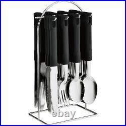 24pc Black Stainless Steel Cutlery Set With Forks Knives Spoons Tea And Stand