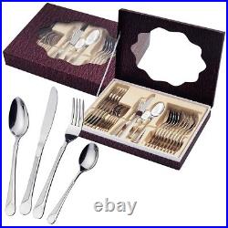 24pc Cutlery Set In Box Stainless Steel Serving Dinner Tableware Dining New Gift