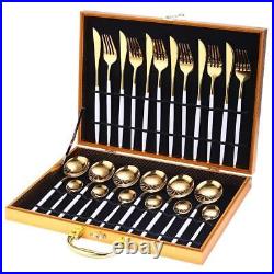 24pcs Gold Dinnerware Set Stainless Steel Tableware Set Luxury Cutlery Set Gift