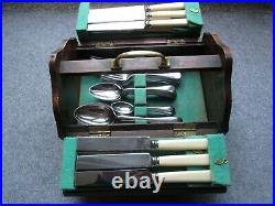41 Piece Superb Unusual Vintage Beehive Shaped Oak Canteen Of Dining Cutlery