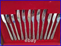 44 (43) X Vintage Retro Mcm Stainless Steel Cutlery Canteen Bark Textured Boxed