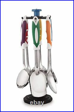 6pcs Tableware Stainless Steel Serving Spoon Set with Stand (Colour May Vary)