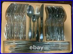 72pc High Quality Cutlery & Servers in Shiny Wooden Cary Case Stainless Steel