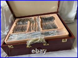 72pcs Cutlery Set Silver Shiny Wooden Carry Case Stainless Steel Table Cutlery