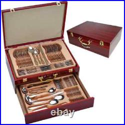 72pcs High Quality Cutlery Set Gold Shiny Wooden Cary Case Stainless Steel