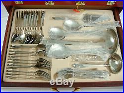 84 Piece 18/8 Cutlery Set Stainless Steel in Wooden Case with Drawer Silver New