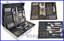 84 Piece Stainless Steel Gold Detail Supreme Quality Cutlery Table Canteen Set