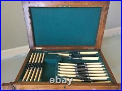 Antique Cutlery Canteen Silver Plate Arts & Crafts Lees & Sons 87-Piece 2-Drawer