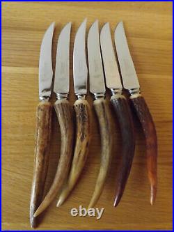 Antler Handled Steak Knife and Fork set of six pairs Maker E. MAHER