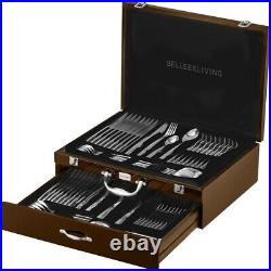 Belleek Living Tidal 72 Piece Cutlery Set, Stainless Steel, Silver, 45 x 45 x 15