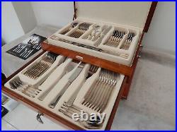 Canteen Cutlery Solingen Sbs Stainless Steel Gold Trim 87pcs Set In Wood Cabinet