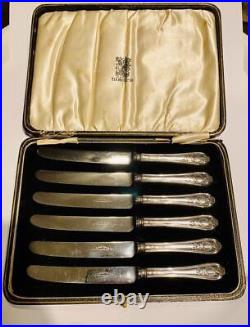 Cased Set 6 Knives c1929 Antique Elkington SheffieldSterling Silver Handled