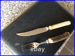 Cased Set Of 6 Scottish Stag Horn Forks And 6 Matching Knives (hugh Fullerton)