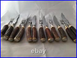 Cased Set Of Stag/Deer/Antler Handle Steak Knives & Forks Francis Howard Ltd