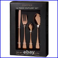 Contemporary Stainless Steel Stylish 16 Piece Kitchen Cutlery Set Copper effect