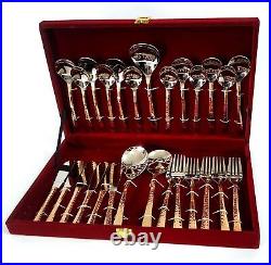Copper Stainless Steel Flatware Spoon Knife Fork 27 Piece Cutlery Set & Red Box
