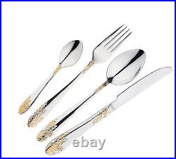 Cutlery Set 18/10 Stainless Steel Leaf Gold Design Table Canteen Set Christma