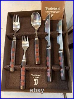 Denby Pottery Touchstone Mid Century Modern Brown Orange Vintage Cutlery Boxed