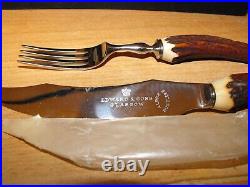 Edward & Sons Glasgow Set Of 6 Antique Horn Handled Steak Knives & Forks