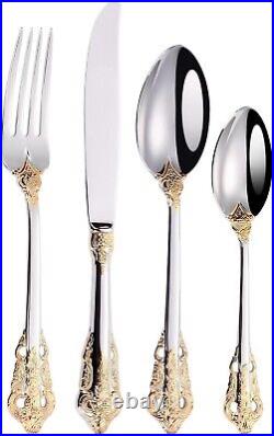 Elegant 24-Piece Stainless Steel Flatware Set by Mafier Gold Accents, Knife