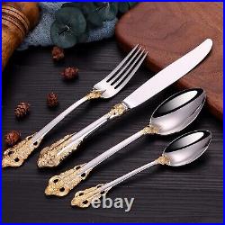 Elegant 24-Piece Stainless Steel Flatware Set by Mafier Gold Accents, Knife