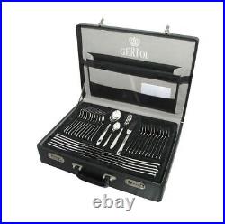 GERPOL 68 Pc Stainless Steel Cutlery Set Service 12 People with Suitcase Black