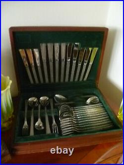 Gerald Benney Bark Sheffield Viners 44 Piece Cutlery Set in Original Wooden Box