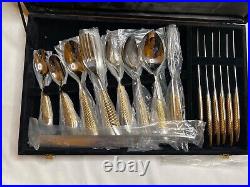 Gold and Silver 39 Piece Cutlery Set Brand New Stainless Steel Velvet Case