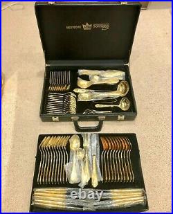 Gold-plated luxury cutlery set, 12 settings, 70 pieces, 23-carat gold. New