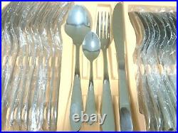 High Quality 72pc Stainless Steel Cutlery & Servers in Shiny Wooden Cary Case