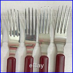 Ikea Vintage 1970s Modern Stainless Flatware Burgundy Handle Large Lot 58 Pieces