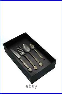 KHAKMA Crown 16-Piece Stainless Steel Vintage Dessert Cake Fruit Set with Box