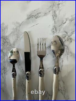 LAGUIOLE Designer Cutlery Set 24 Piece Full Stainless Steel Ivory/Cream