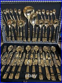 LBL 24 carat Gold Plated Vintage 51 Piece Cutlery Set Italy EP Boho Chateaux