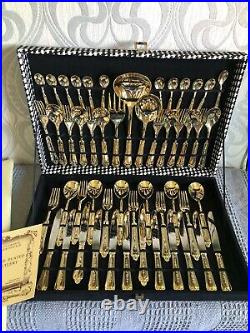 LBL 24 carat Gold Plated Vintage 51 Piece Cutlery Set Italy EP ZINC New
