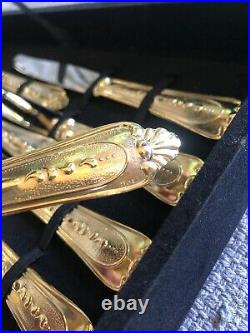 LBL 24 carat Gold Plated Vintage 51 Piece Cutlery Set Italy EP ZINC New