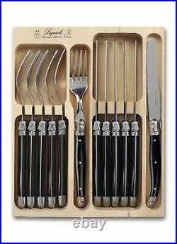 Laguiole 12 Piece Cutlery Set Tableware Canteen in a Tray in Black