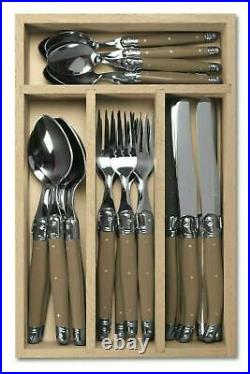 Laguiole 24 Piece Cutlery Set Canteen Complete with Wooden Tray, Mushroom