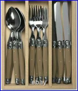 Laguiole 24 Piece Cutlery Set Canteen Complete with Wooden Tray, Mushroom