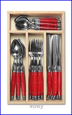 Laguiole 24 Piece Cutlery Set, Premium Quality Cutlery Set in Wooden Tray, Red