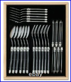Laguiole 24 Piece Cutlery Set Tableware Canteen in Luxury Black Tray Black/SS