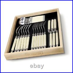Laguiole 24 Piece Cutlery Set Tableware Canteen in a Black Tray in Ivory