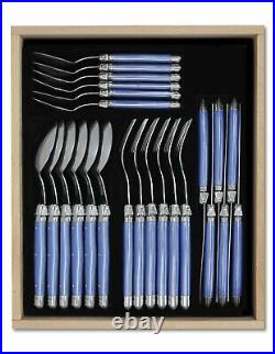 Laguiole 24 Piece Cutlery Set Tableware Canteen in a Black Tray in Pearl Blue