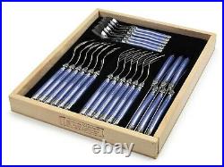 Laguiole 24 Piece Cutlery Set Tableware Canteen in a Black Tray in Pearl Blue